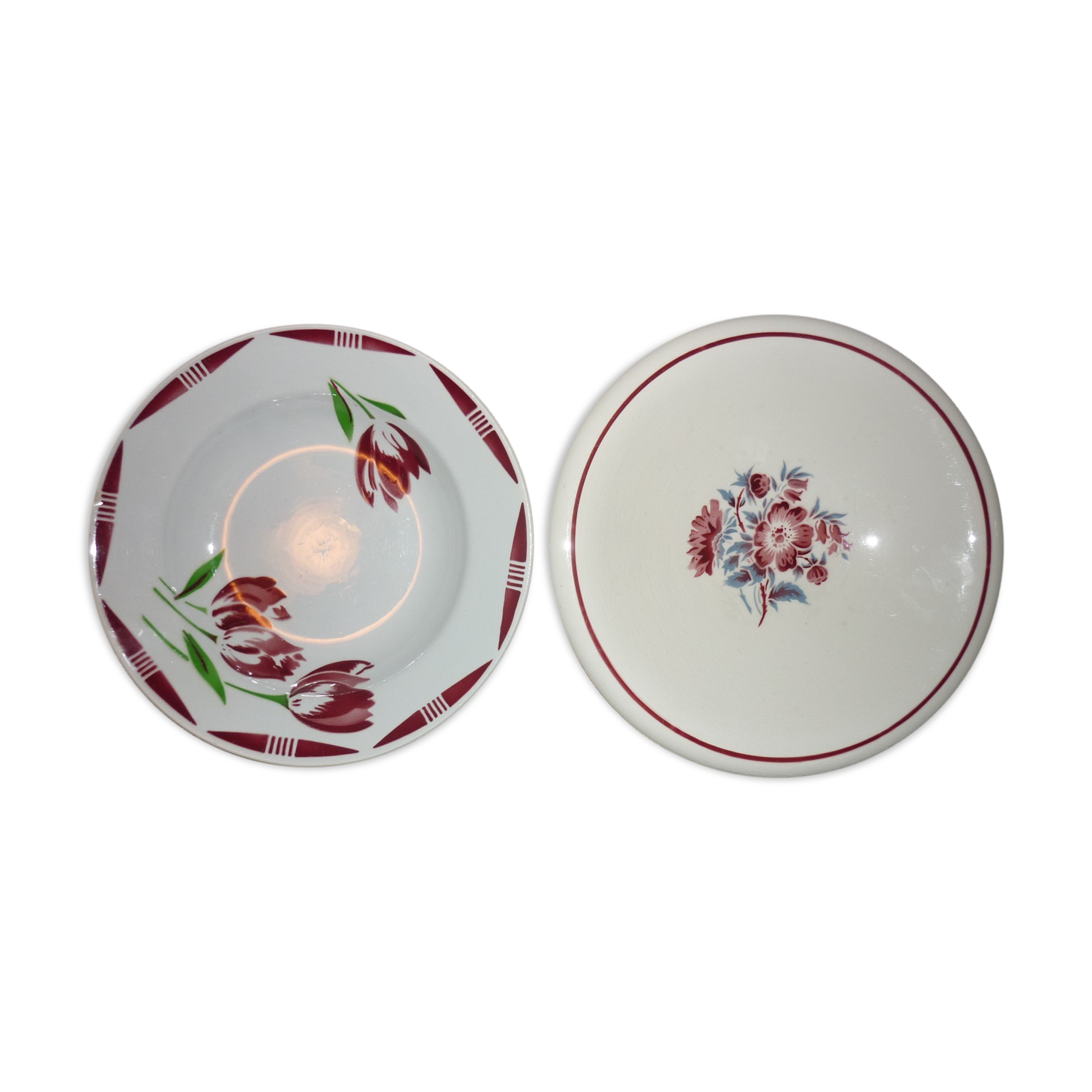 Tulip plates and garnet red bouquet