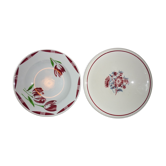 Lot de 2 assiettes tulipes, bouquet rouge grenat