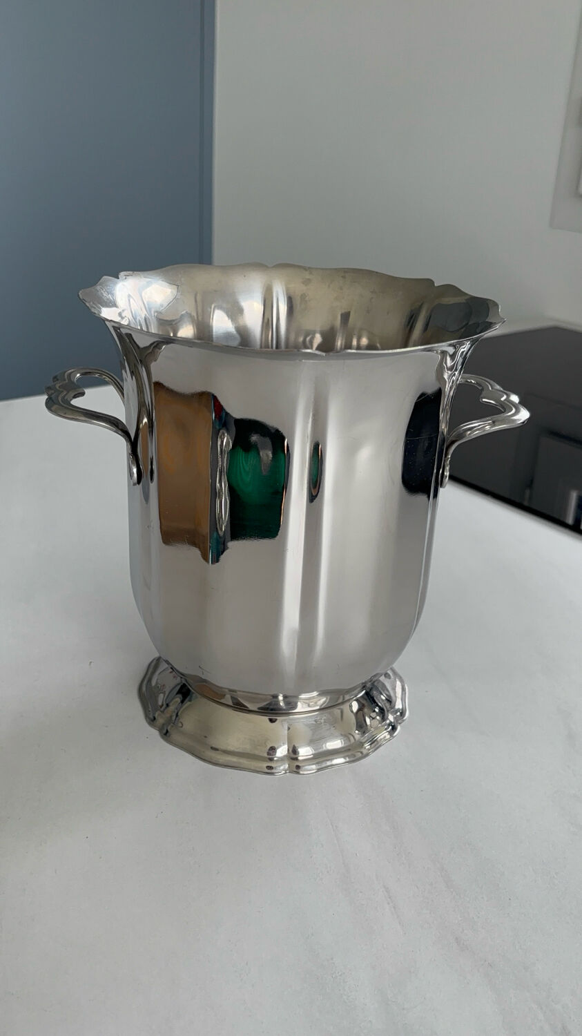 Stainless steel champagne bucket by Guy Degrenne, antique metal decoration - accessory