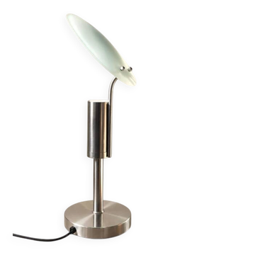 Adjustable frosted glass disc table lamp, France 1990s
