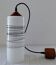 Cylindrical suspension in striped opaline glass and varnished teak