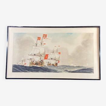 Lithographie Ducher Marine aux voiliers, 1950 par Léon Haffner (1881-1972)