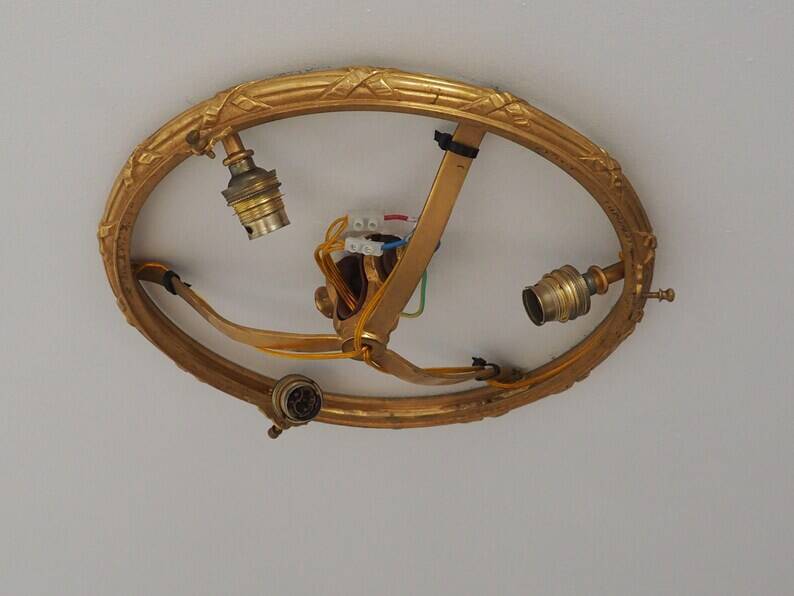 Bronze Cut Glass Ceiling Light: Mid-Century French Louis XVI Ceiling Lamp