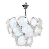 Lustre de style Vistosi en verre de Murano soufflé à la main blanc, Italie