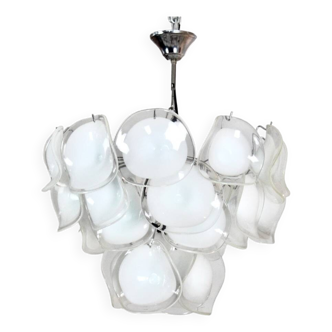 Vistosi style chandelier in white hand-blown Murano glass, Italy