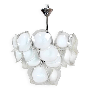 Lustre de style Vistosi en verre de Murano soufflé à la main blanc, Italie