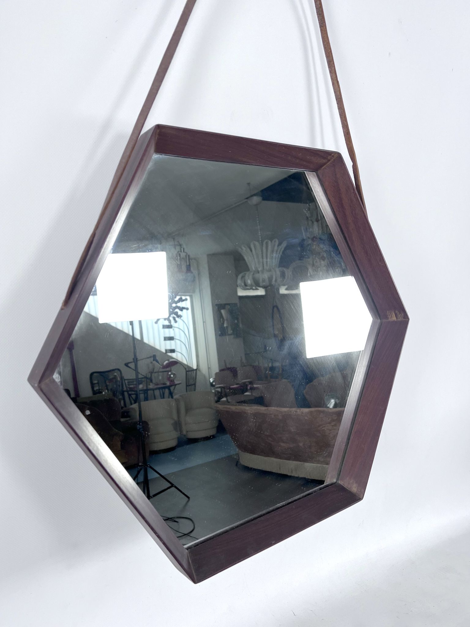 Italian Mid-Century Hexagonal wood wall mirror