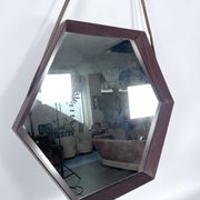 Italian Mid-Century Hexagonal wood wall mirror