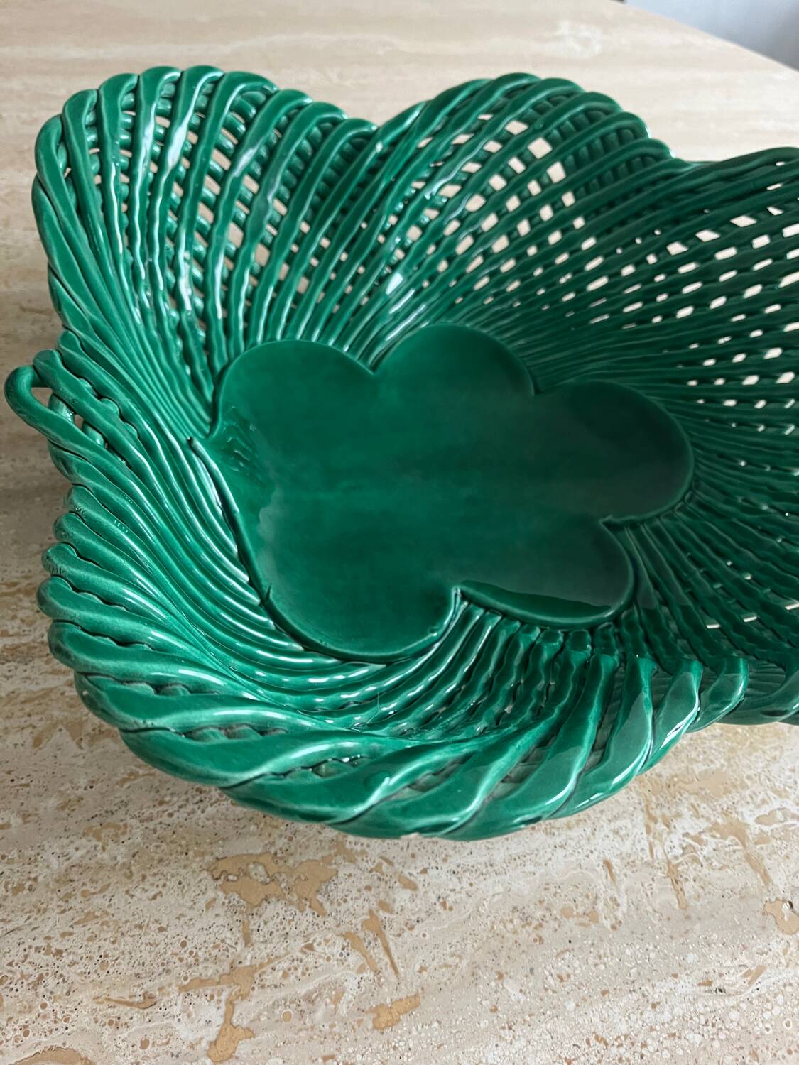 Corbeille à fruits céramique tressée verte