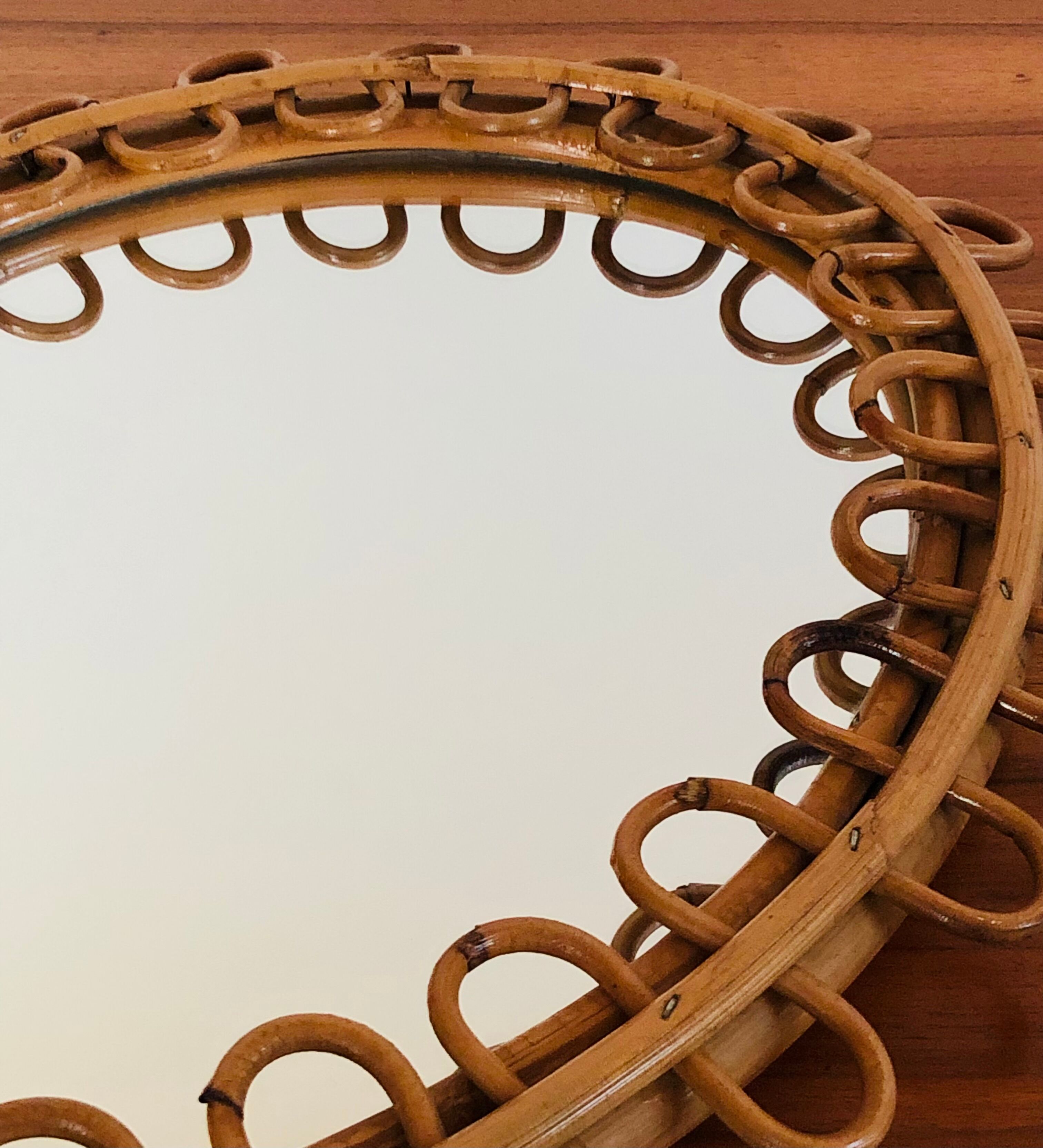 Medium size rattan mirror, Italy 60s