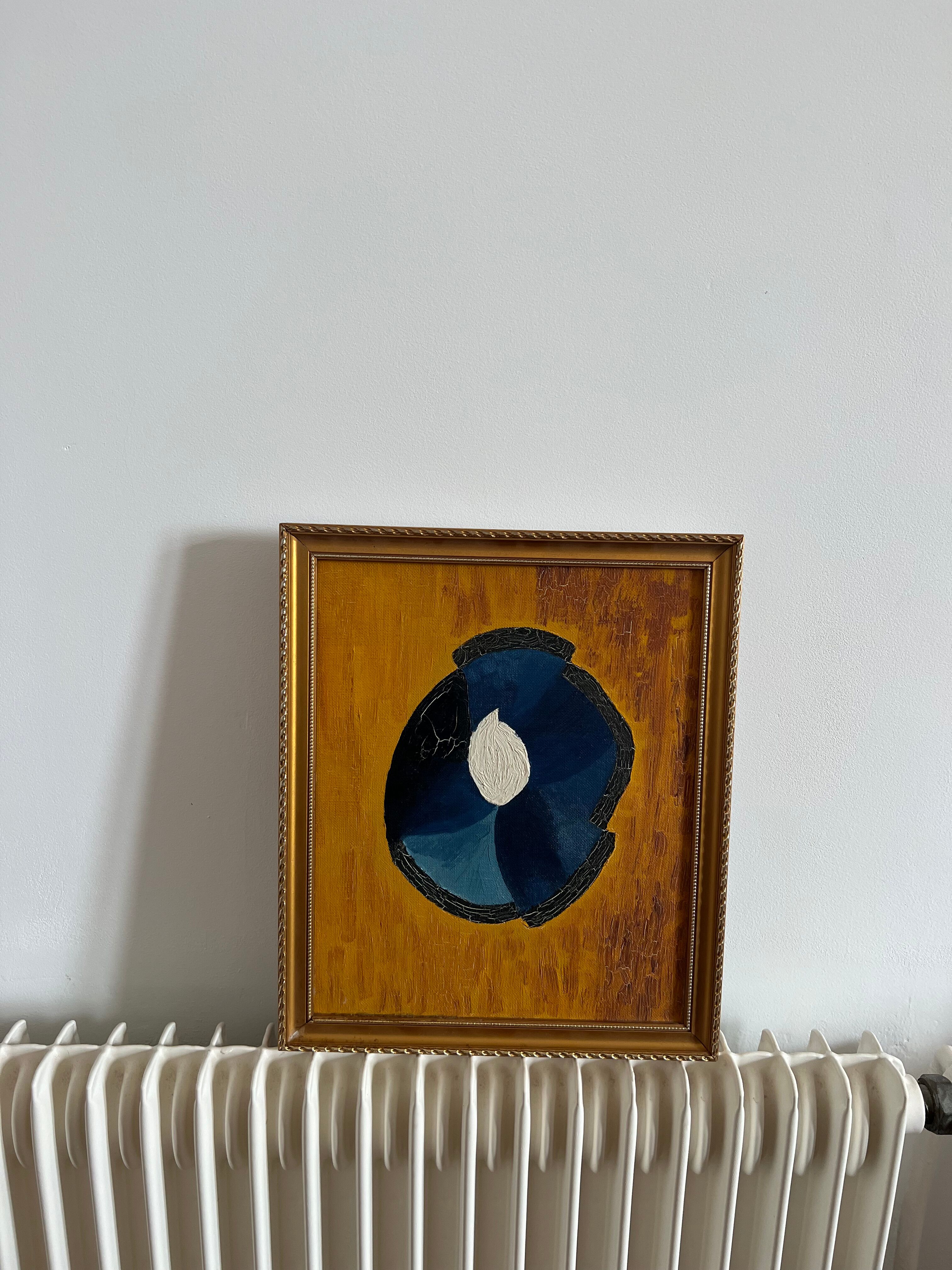 Abstract painting with vintage gilded frame