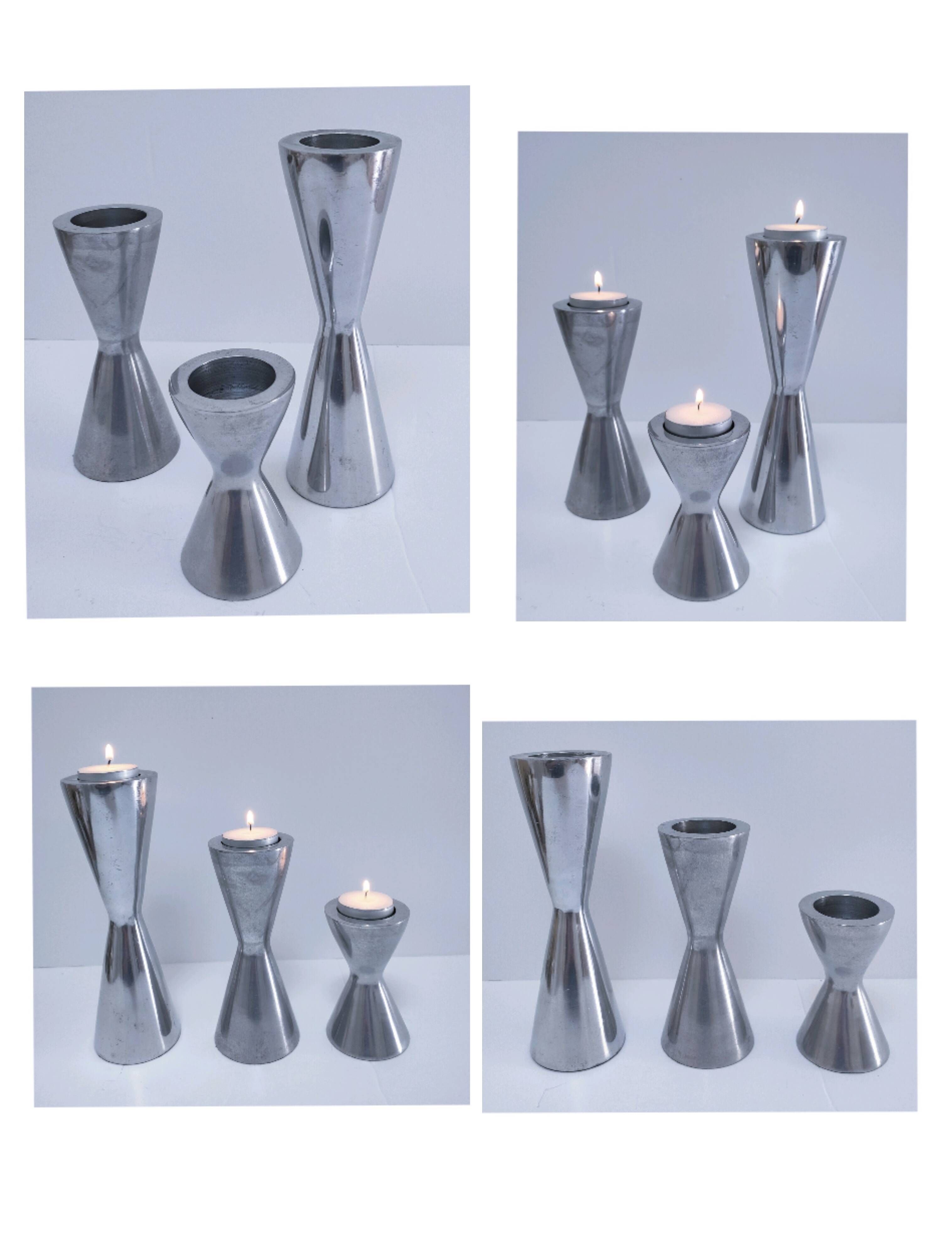 3 bougeoirs "diabolo" en aluminium, 1990