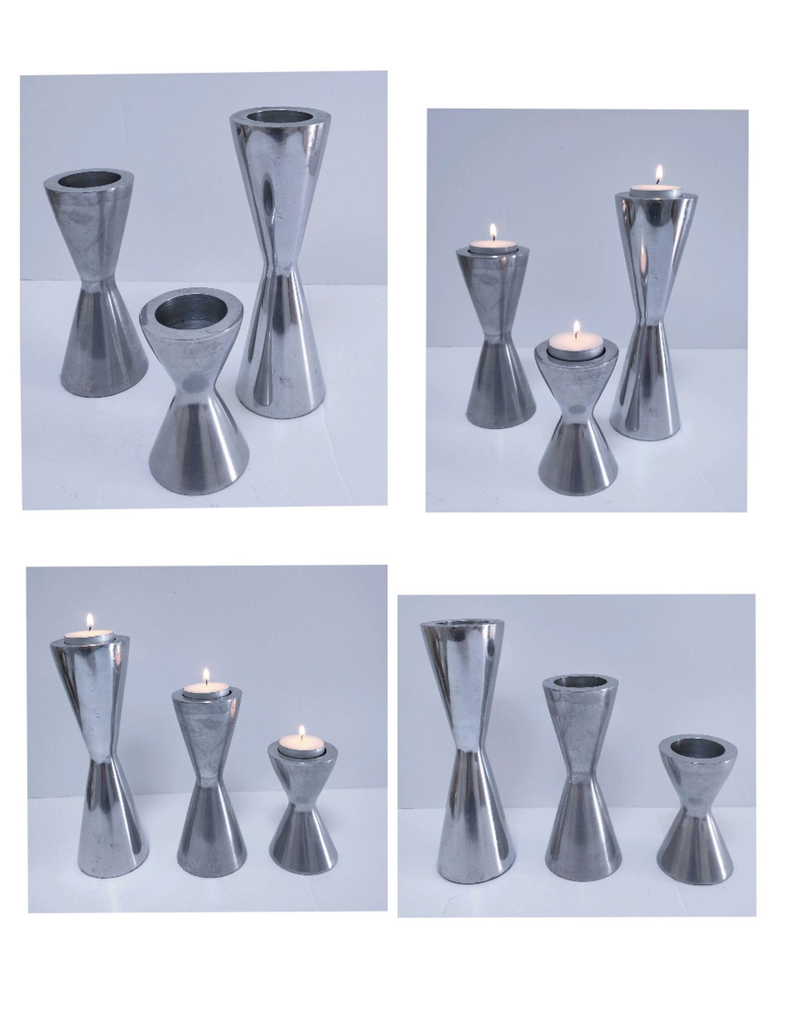 three "diabolo" aluminium design candle holders 90