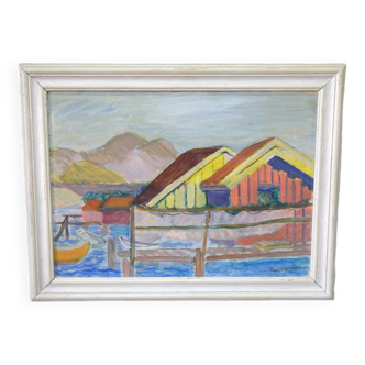 Ragnvald Magnusson, Swedish Modern Landscape, 1960, Oil on Panel, Framed