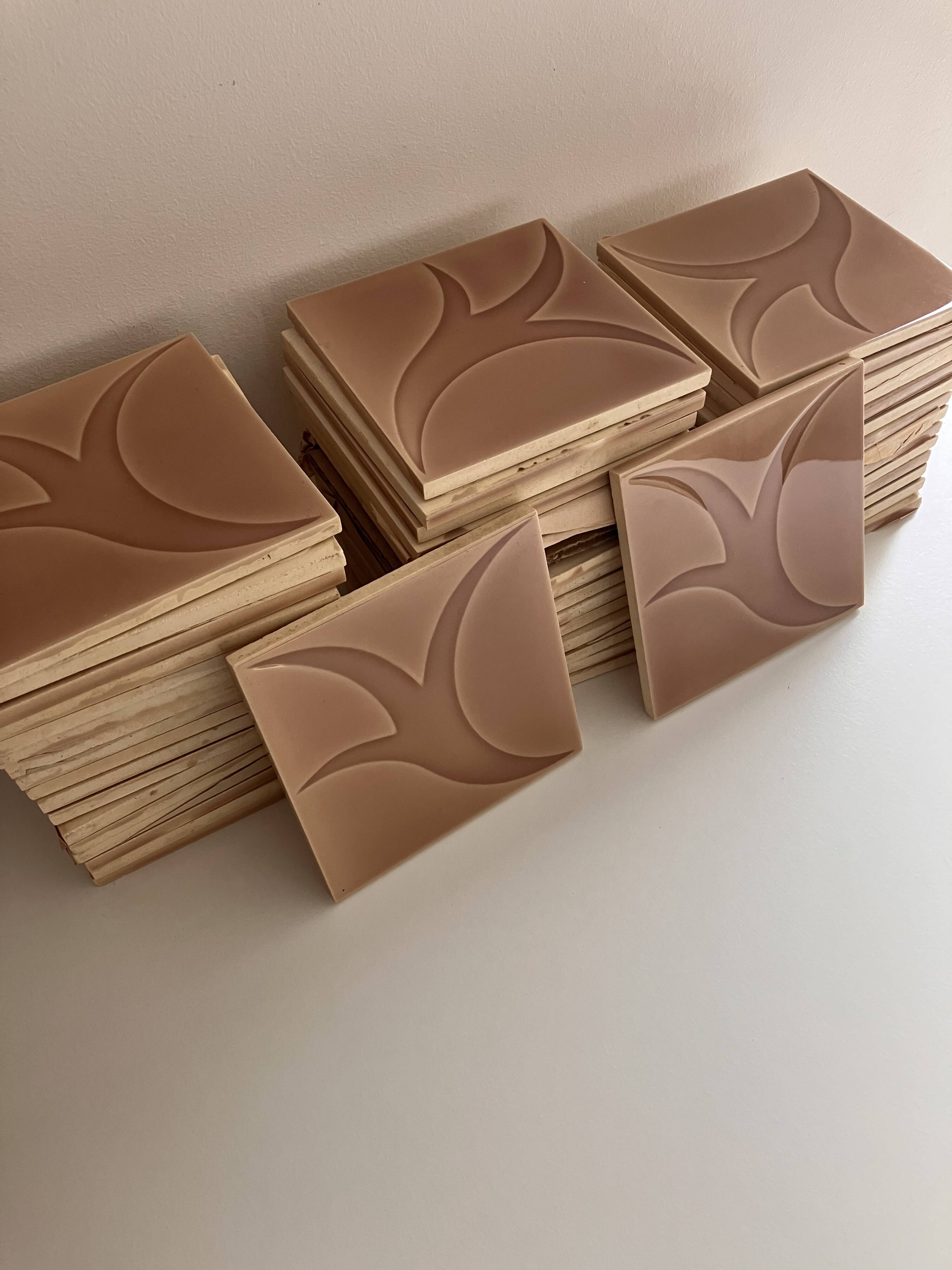 Relief tiles Desvres Mid Century Lot of 9 dark beige colours