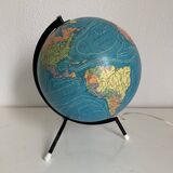Vintage globe 1975 terrestrial tripod glass Taride world map - 28 cm