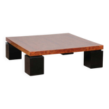 Square coffee table in elm burl, 1980
