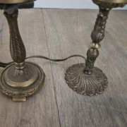 Pair of brass and mother-of-pearl lotus bedside lamps