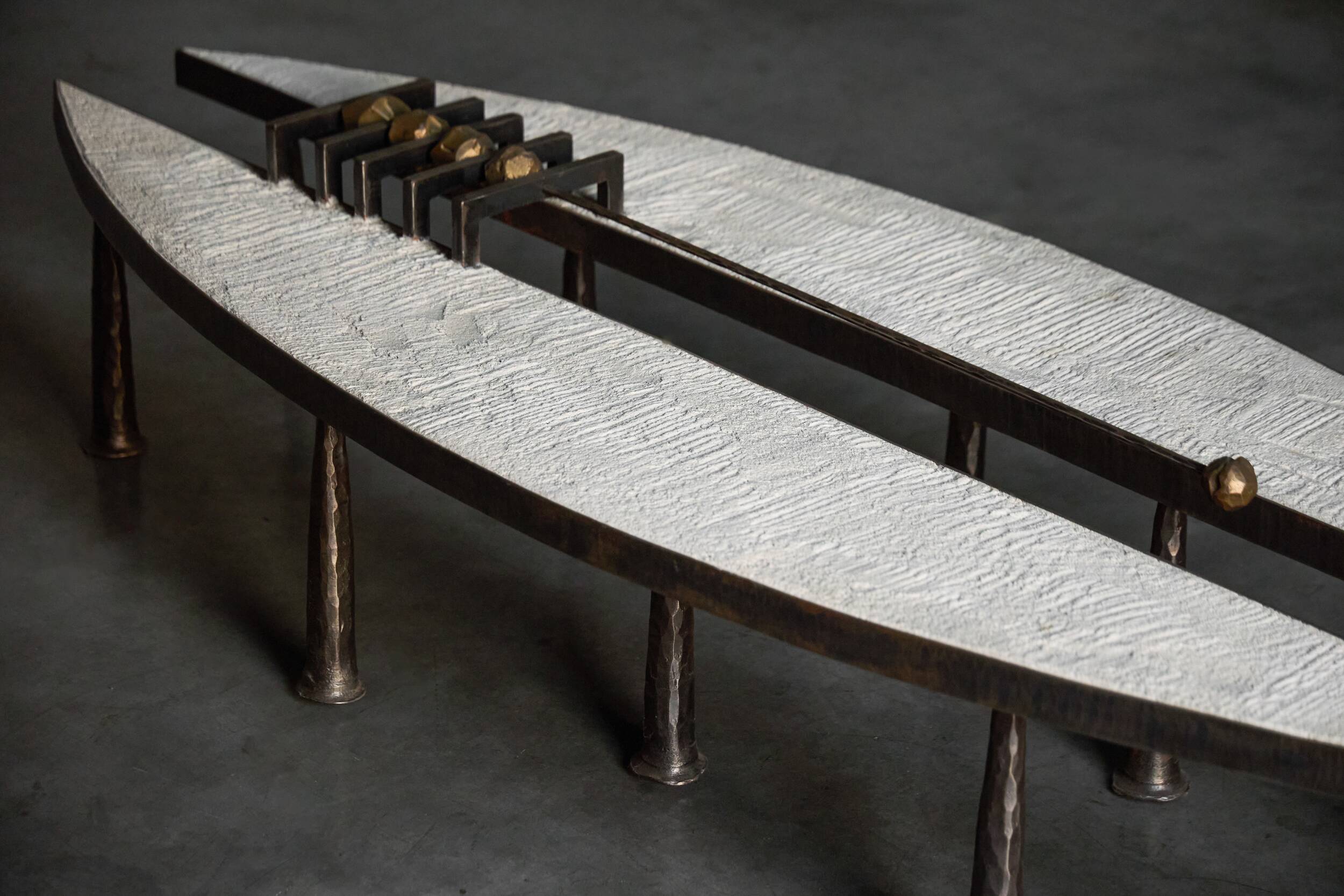Thomas Serruys steel and stone brutalist coffee table, Belgium, 2019