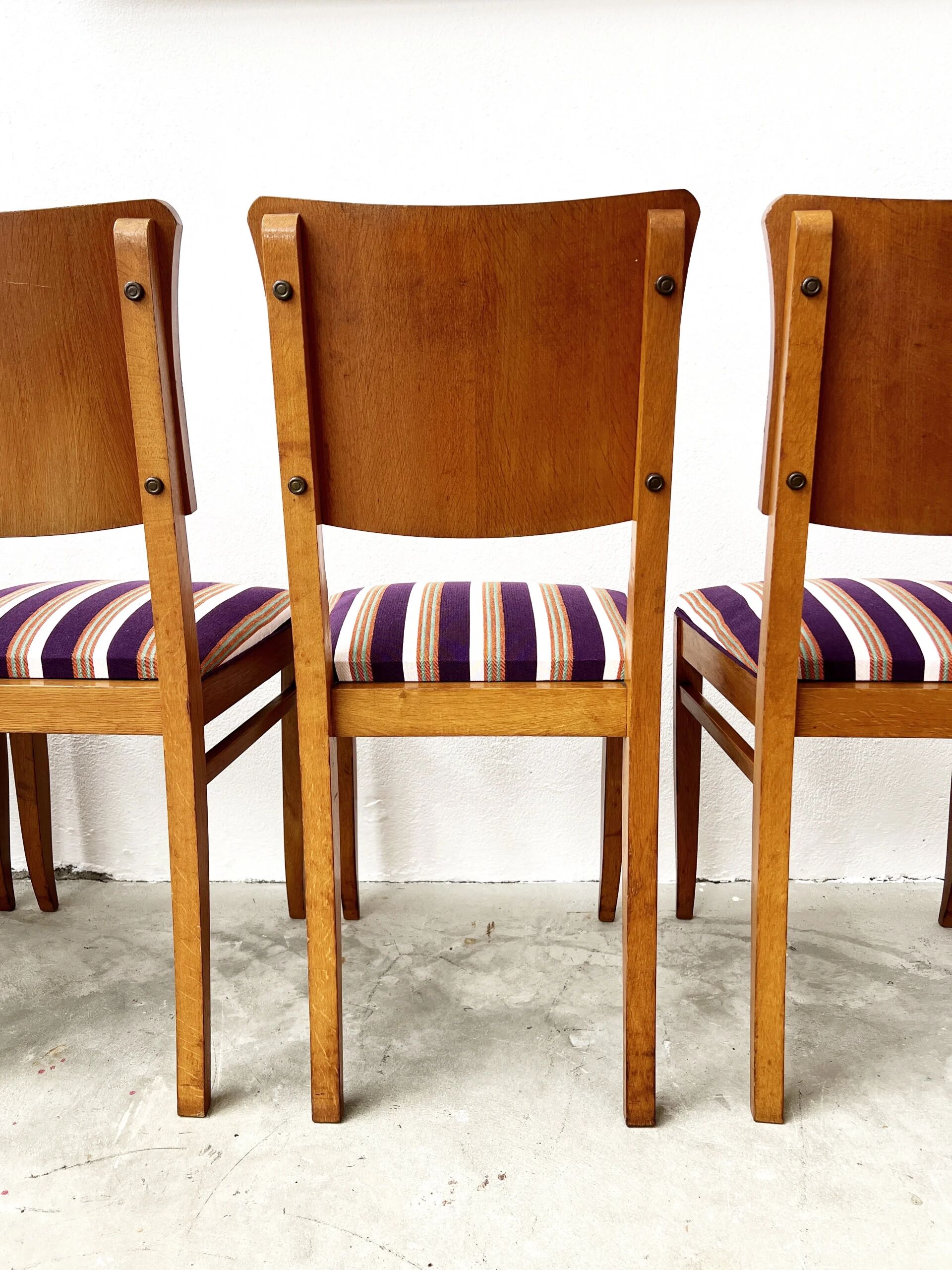 6 striped fabric chairs from the 1950s