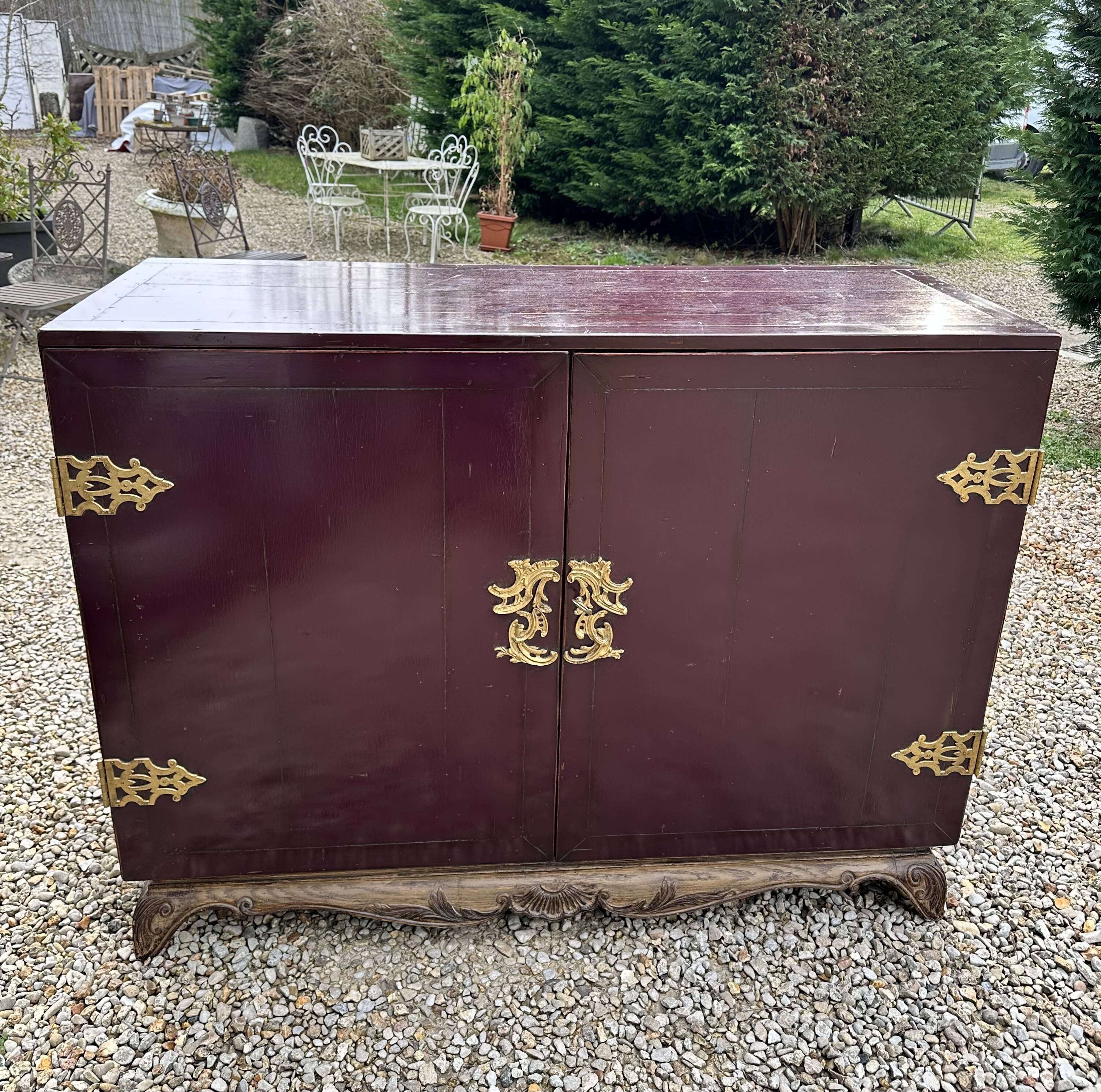 1950's lacquered wood and brass sideboard