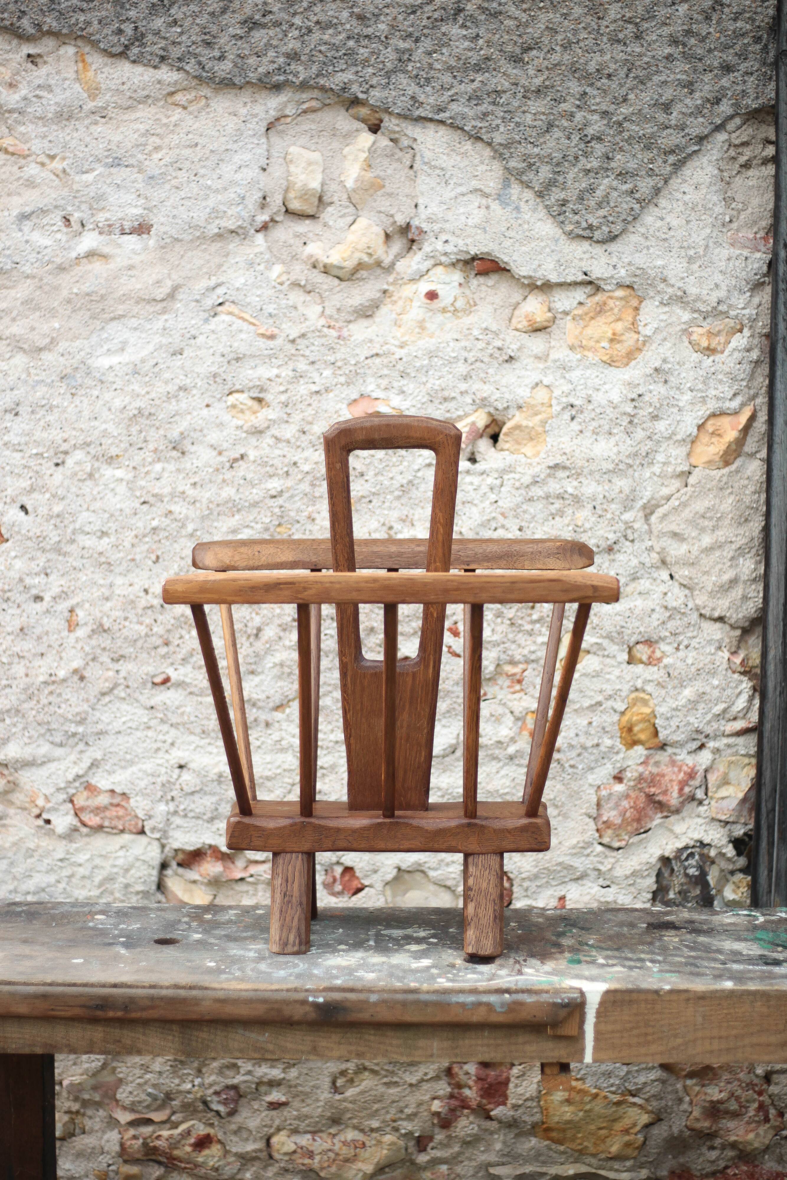 Vintage brutalist wooden magazine rack, magazine holder, newspaper, magazine.