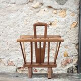 Vintage brutalist wooden magazine rack, magazine holder, newspaper, magazine.