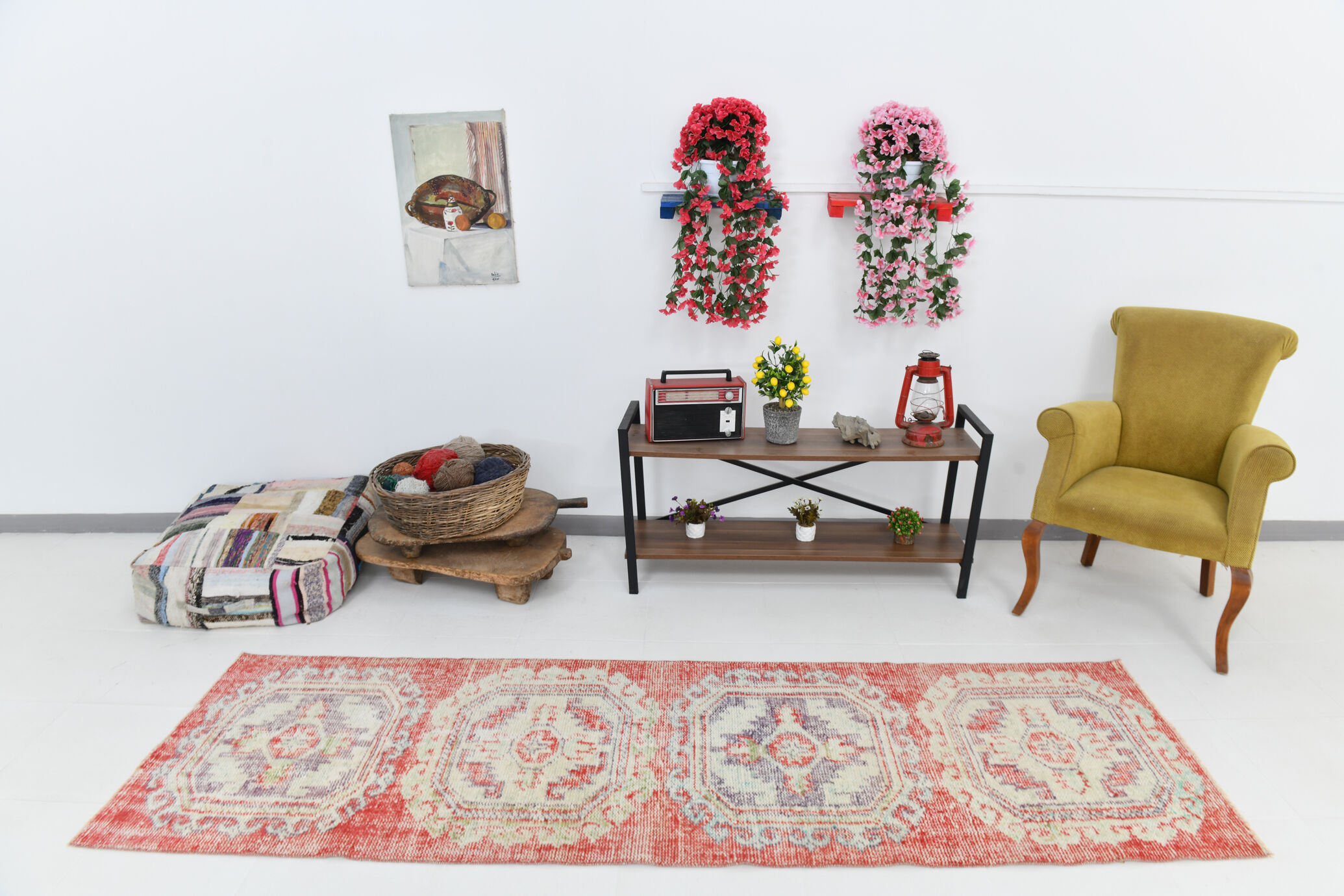 3x9 red & beige vintage runner rug 82x269cm