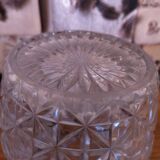 Vintage French barrel-style cut glass ice bucket, decorative metal handle 4506