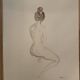 Signed painting monochrome watercolor sepia female portrait "the wait"