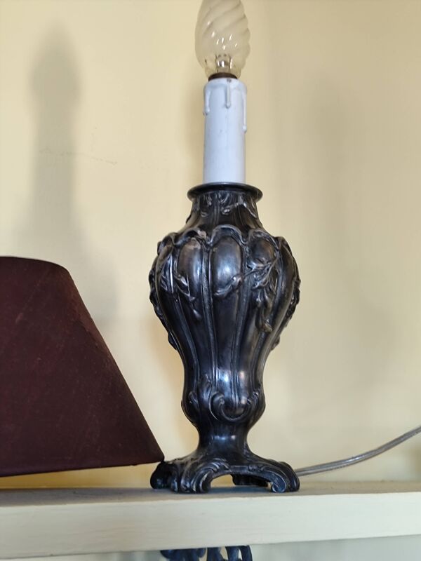 Pied de lampe art nouveau en étain - fausse bougie