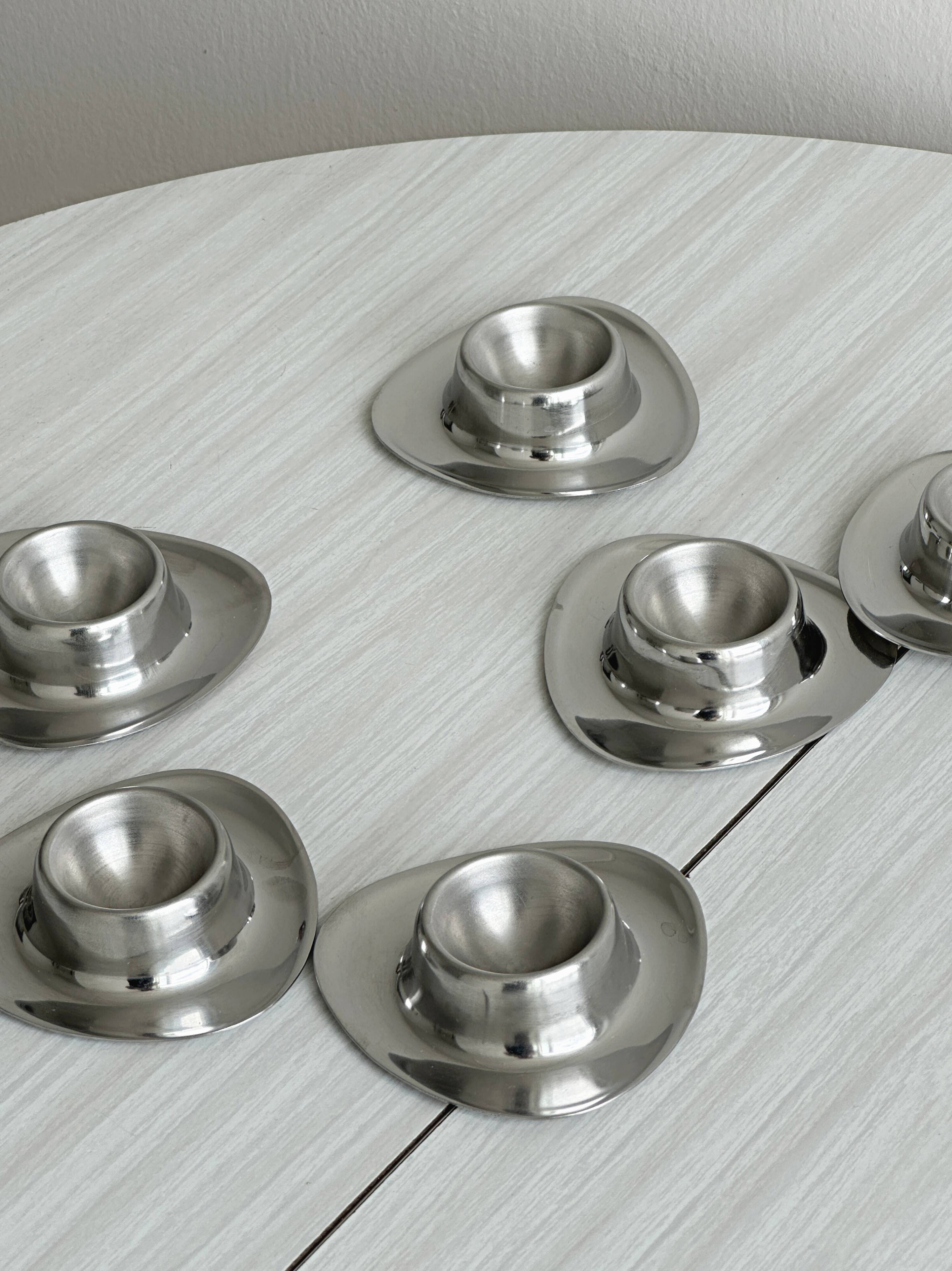 Set of 6 brushed stainless steel egg cups