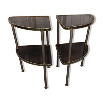 Pairs of corner shelves notches gilded formica brown 60s