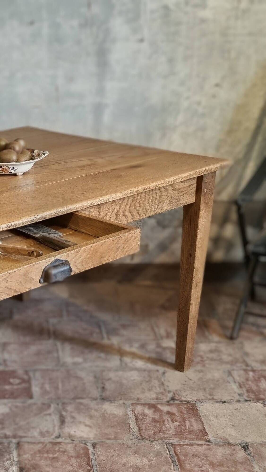 Large authentic farmhouse table made of solid French oak.