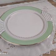 Pie dish with ears in water green and golden frieze l'Amandinoise
