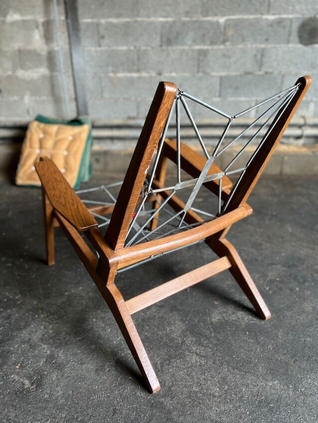 Airborne FS105 oak and fabric armchair by Pierre Guariche - 1950s