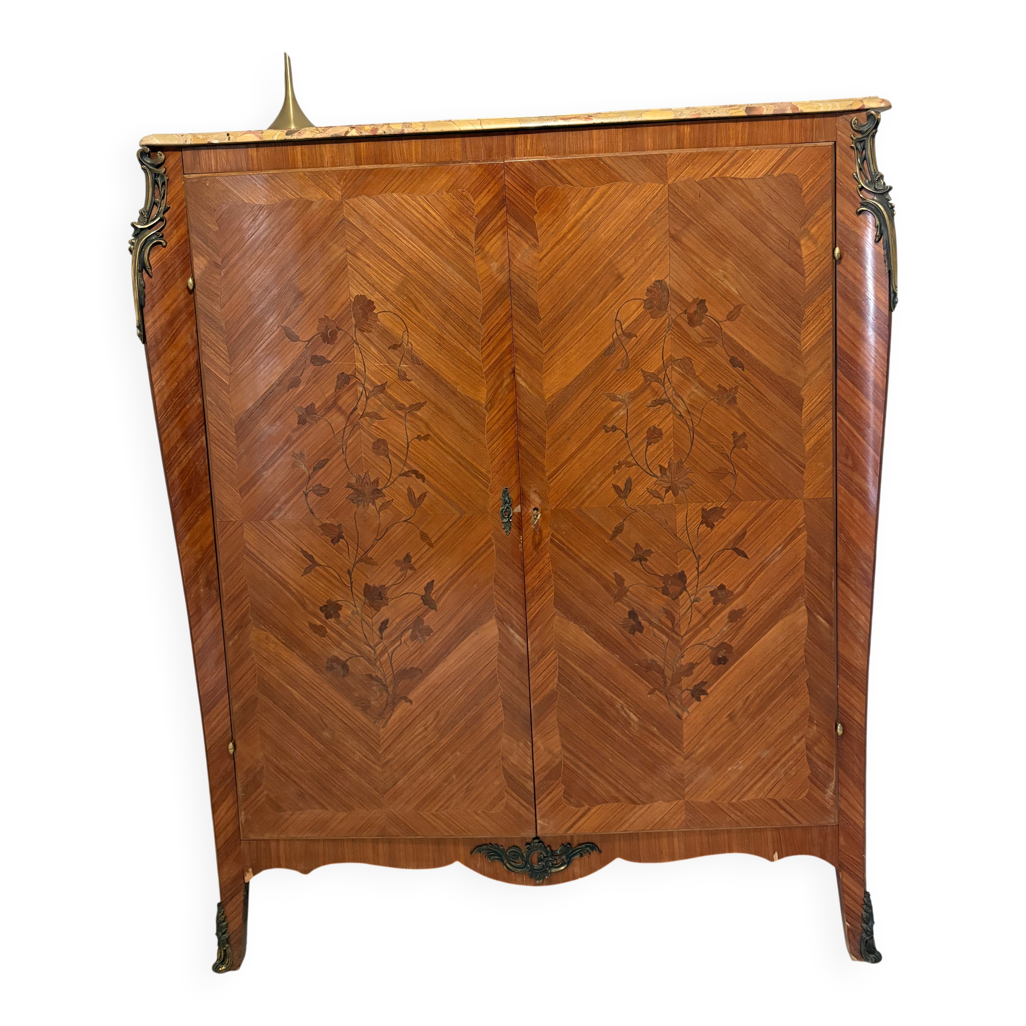 Louis XV style support table/pant drawer in marquetry