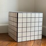 Cube end of sofa tile mosaic white joint black