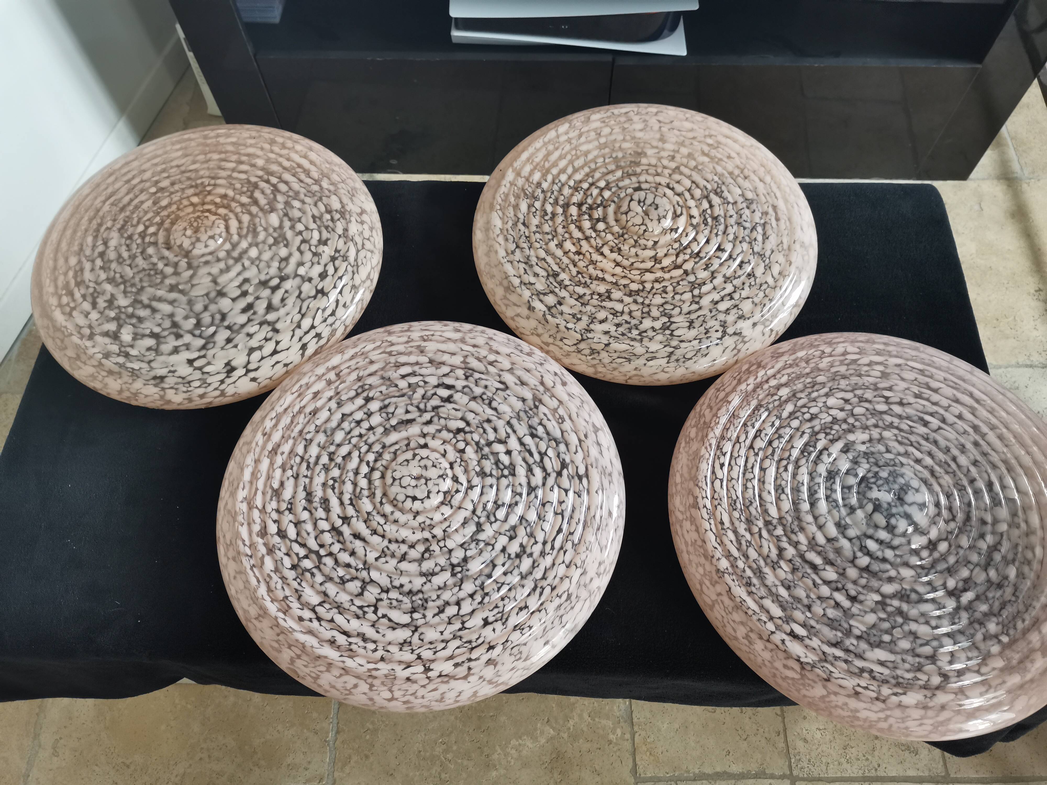 Lot of pink clichy glass paste globes for art deco chandeliers