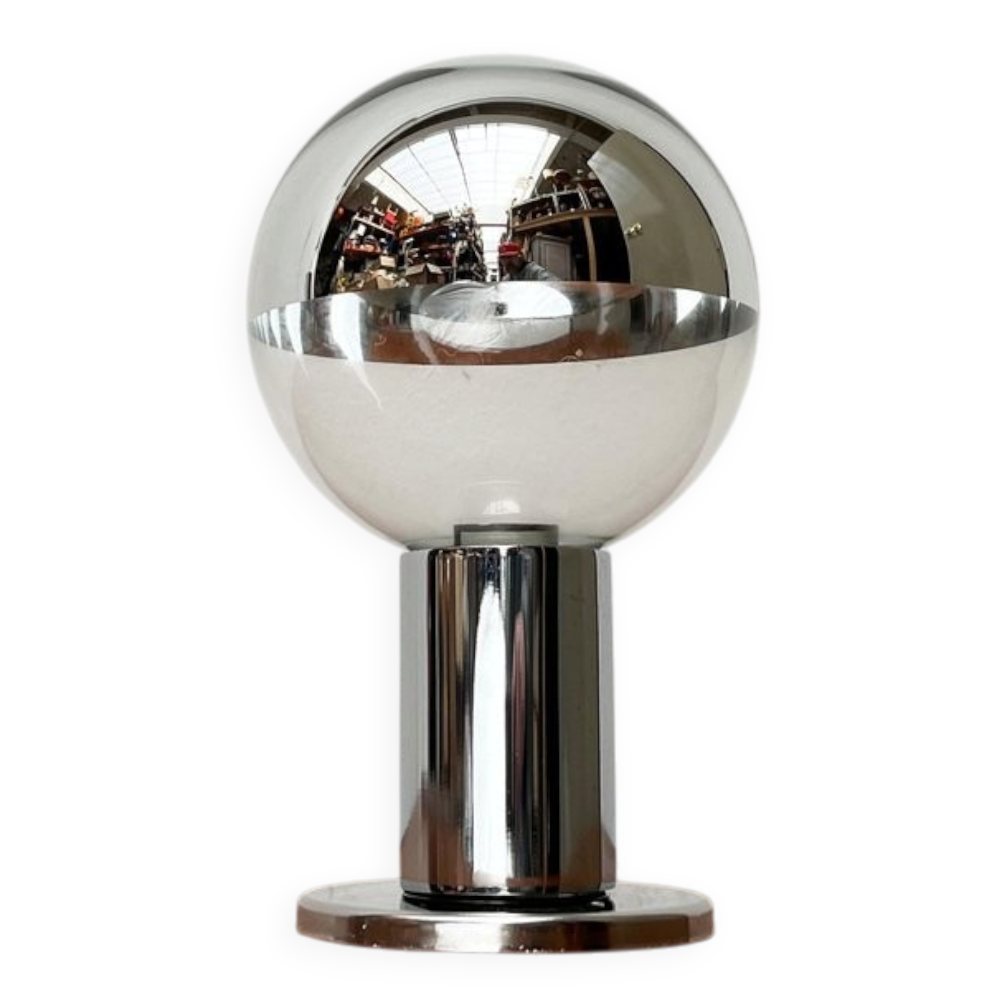 Vintage German ceiling lamp in chrome and glass from the space age by Motoko Ishii for Staff, 1970s.