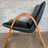 Hugues Steiner Bow Wood armchair in beech and black skai