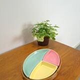 Pastel color bowls set in rattan basket vintage