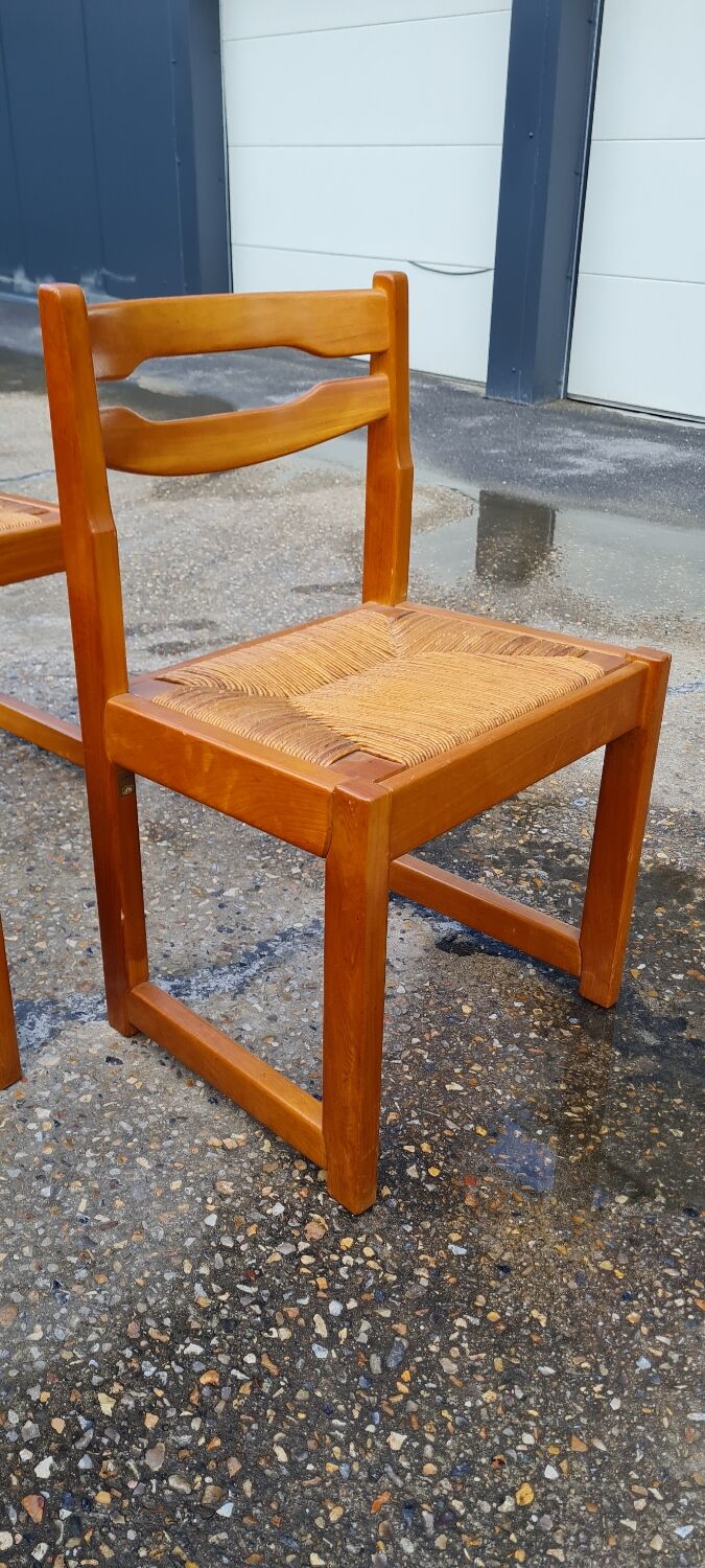 Set of 8 chairs in elm and straw by Maison Regain