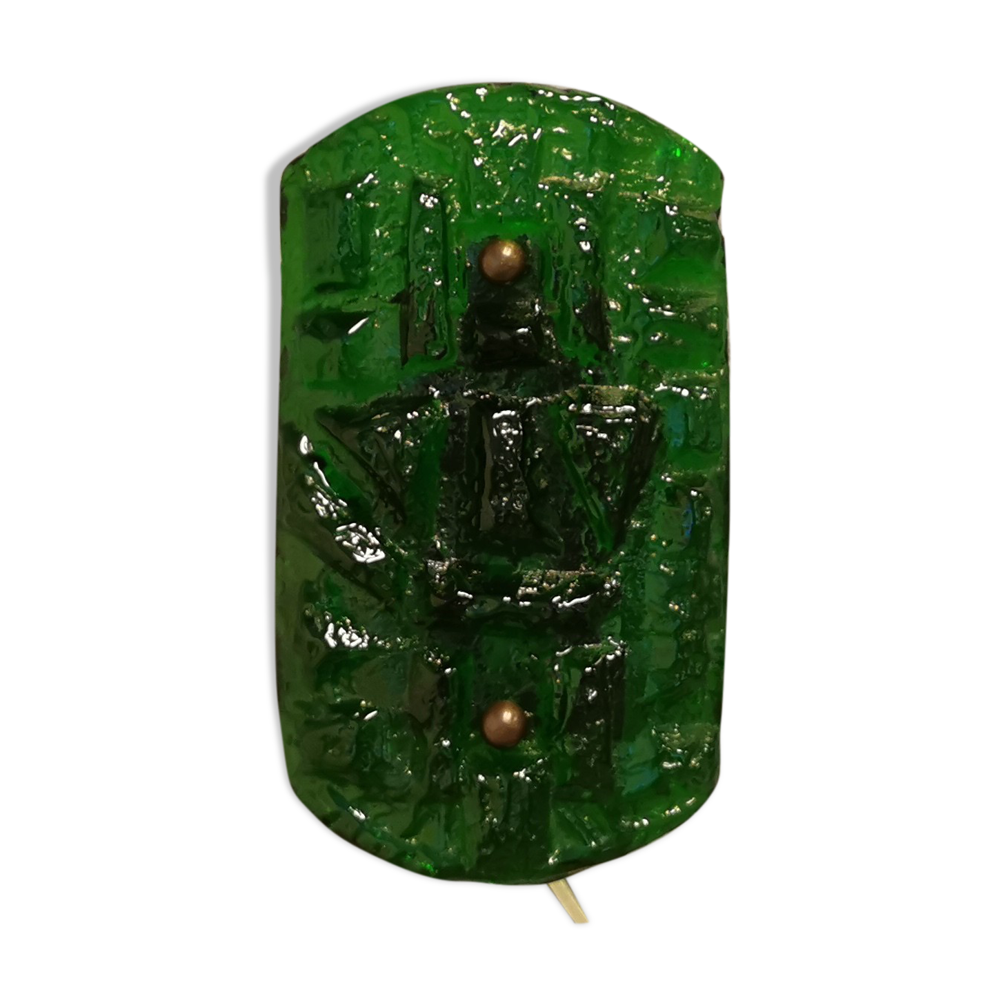 Old wall lamp made of hard pressed green glass.