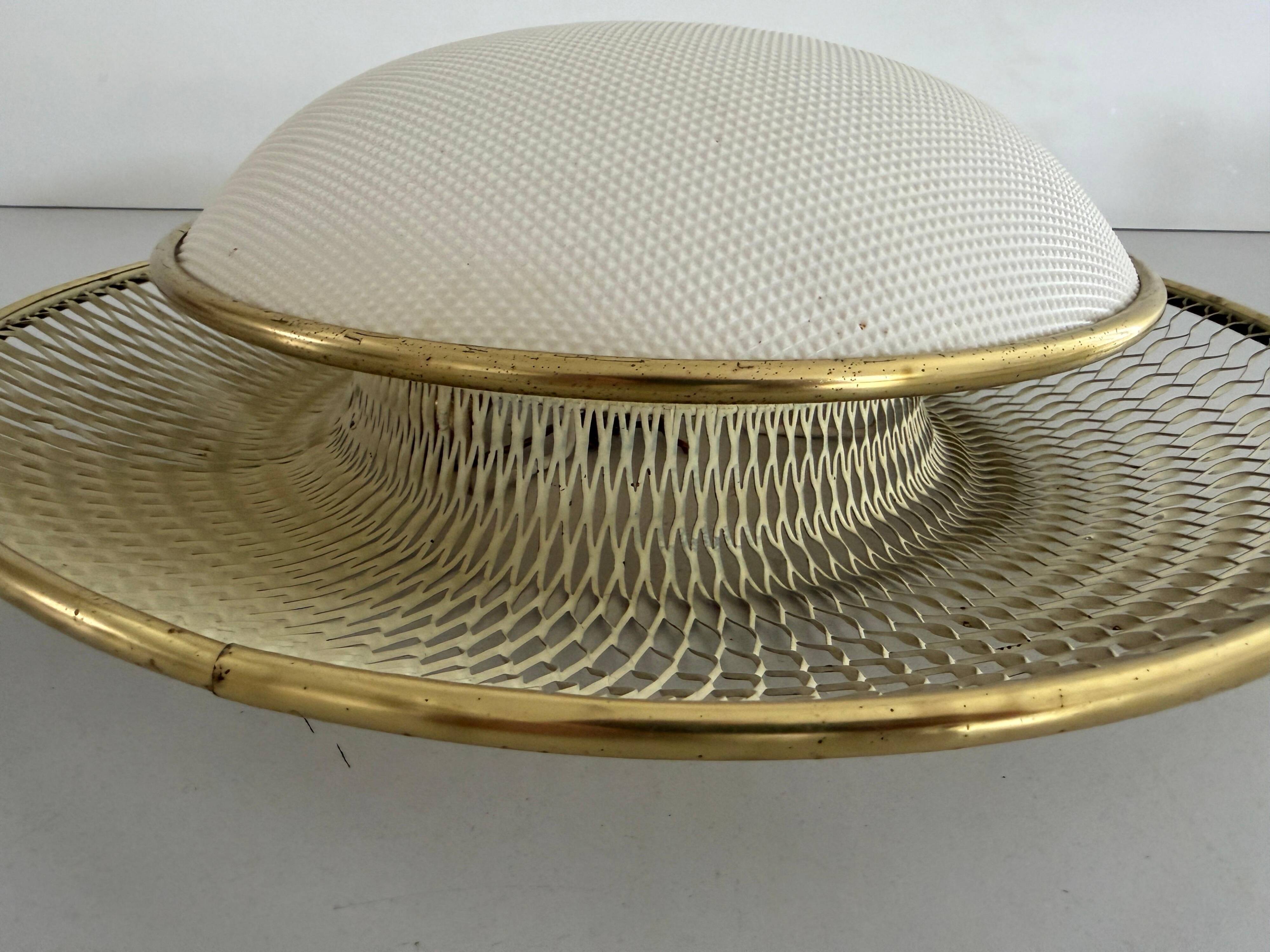 Mid-century golden metal wire and plastic ceiling light by Erco, 1950s, Germany.