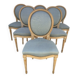 Set of 6 Louis XVI style chairs with antique patinated medallion