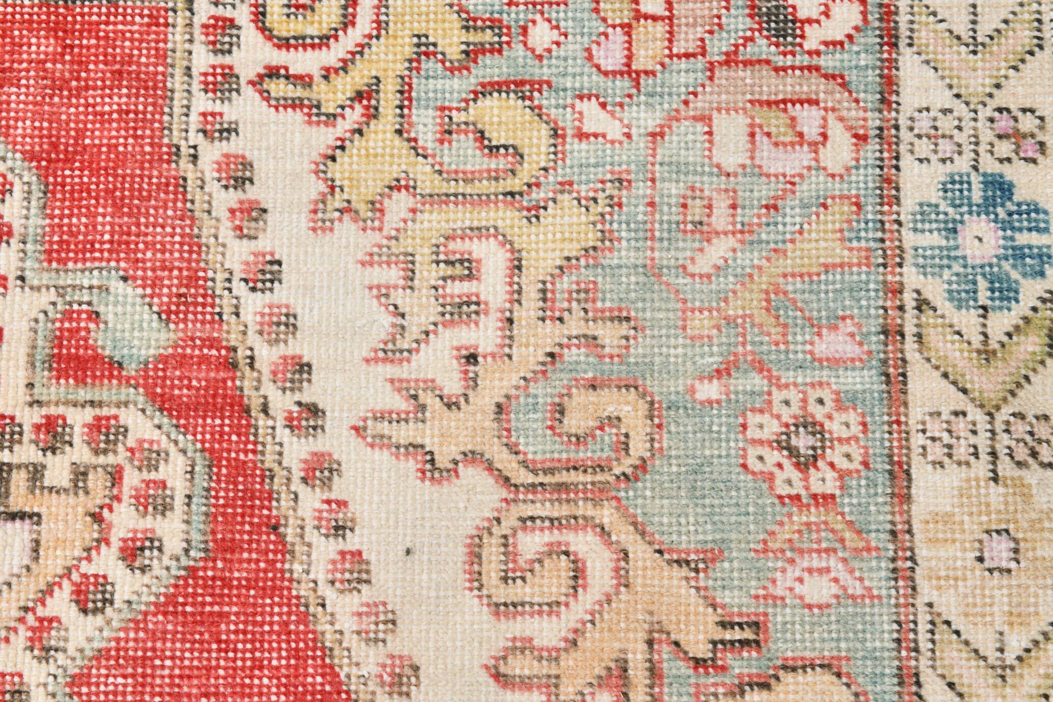 4x7 Red & Cream Antique Vintage Rug, 129x216Cm SK 22247