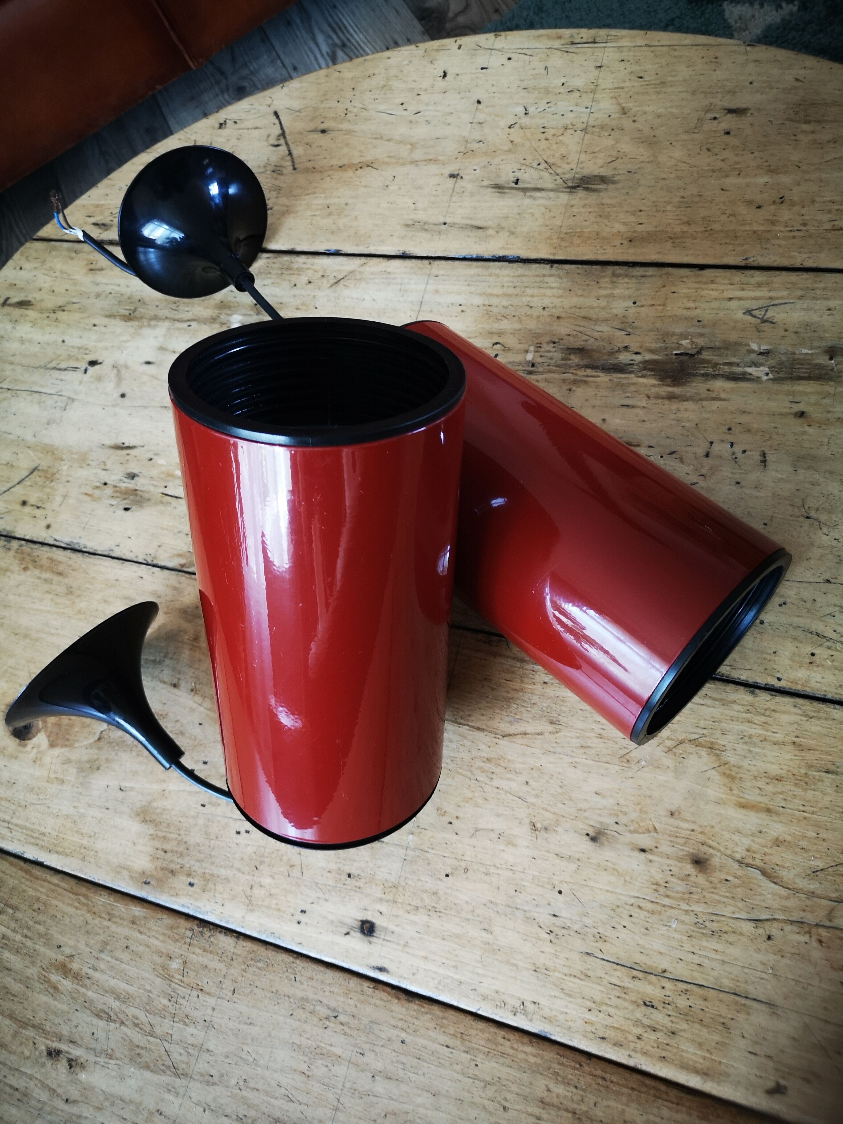 Pair of two hanging lamps lita year 70