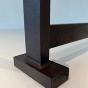 Pair of Minimalist Modernist Wrought Iron Chenets with Torch Holders in Nut Design
