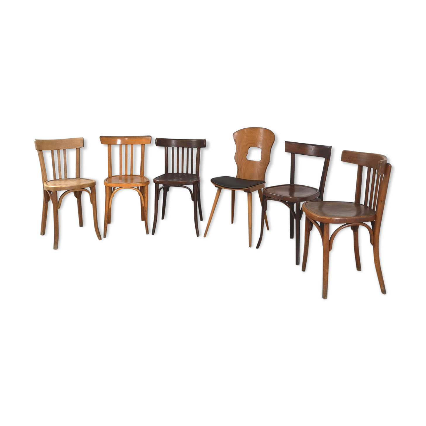 Series of 6 Bistro chairs dismatched Baumann and Fischel